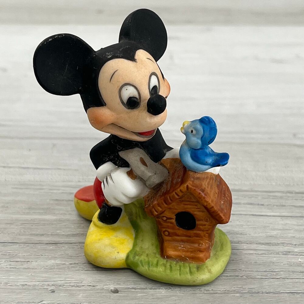 Vintage Walt Disney Productions Mickey Mouse Figurine Blue Bird House Statue